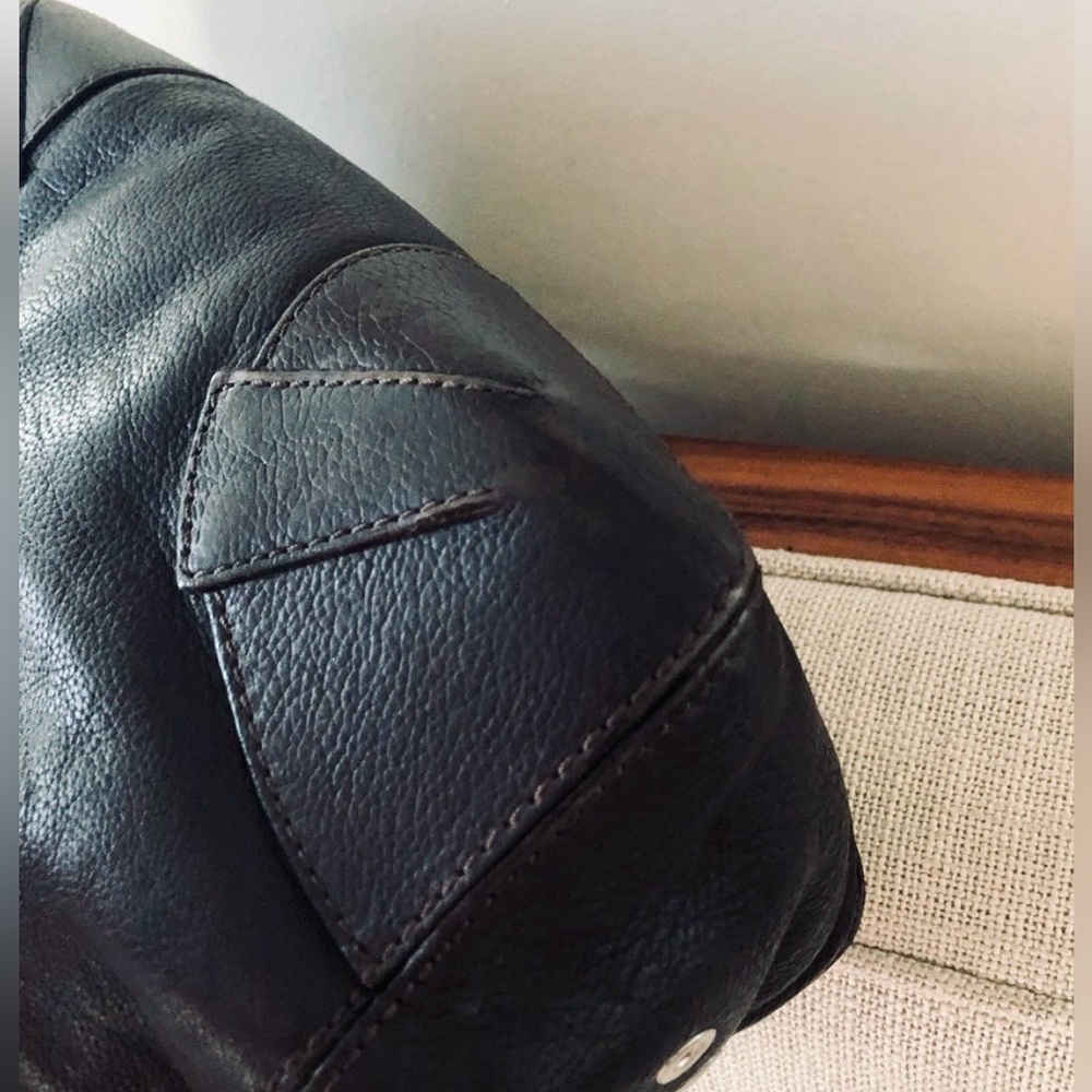 SONIA RYKIEL Martha Genuine Leather Handbag, Silver Hardware, Almost Black, EUC - Picture 3 of 12